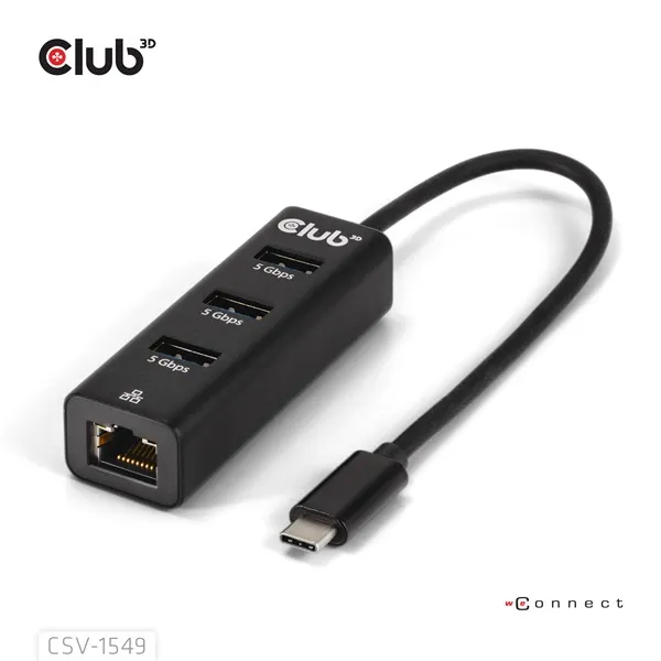 Club 3D USB Hub - CSV-1549 (3.2 USB-C Gen 1 to 3xUSB-A, RJ45,1Gbps) - Image 6