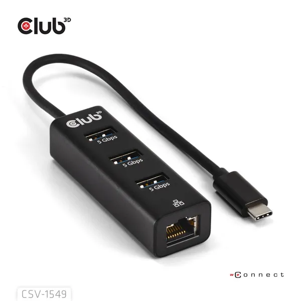 Club 3D USB Hub - CSV-1549 (3.2 USB-C Gen 1 to 3xUSB-A, RJ45,1Gbps) - Image 7