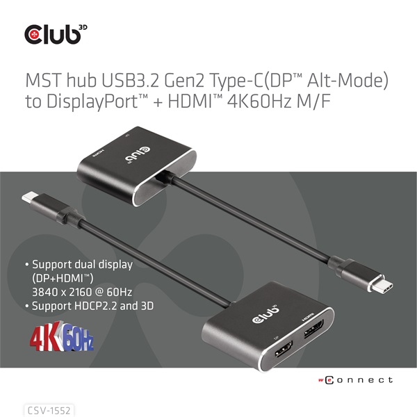 Club 3D USB Hub - CSV-1552 (3.2 USB-C Gen 1 to DisplayPort, HDMI, 4k60Hz) - Image 4