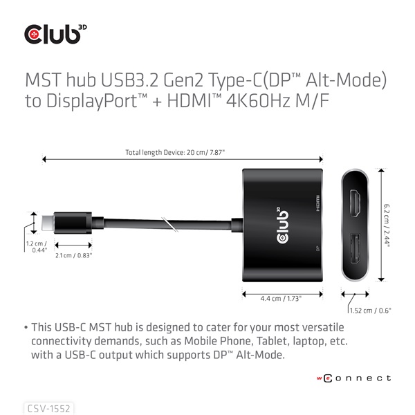 Club 3D USB Hub - CSV-1552 (3.2 USB-C Gen 1 to DisplayPort, HDMI, 4k60Hz) - Image 5
