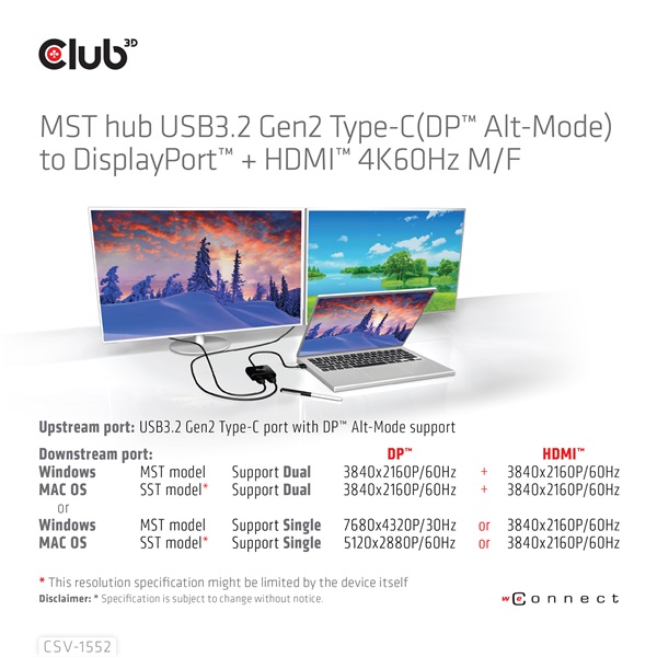 Club 3D USB Hub - CSV-1552 (3.2 USB-C Gen 1 to DisplayPort, HDMI, 4k60Hz) - Image 7