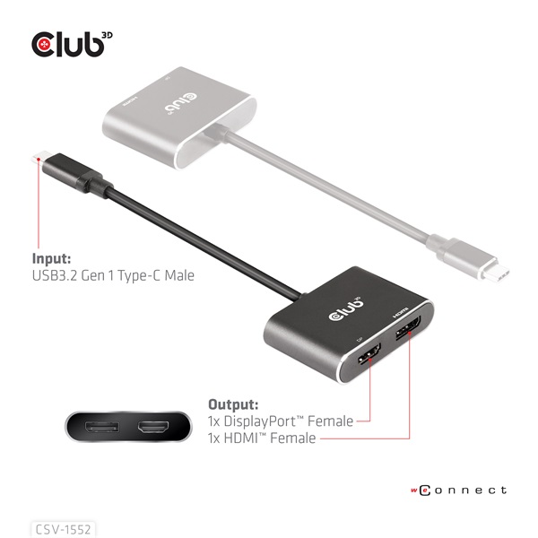 Club 3D USB Hub - CSV-1552 (3.2 USB-C Gen 1 to DisplayPort, HDMI, 4k60Hz) - Image 8