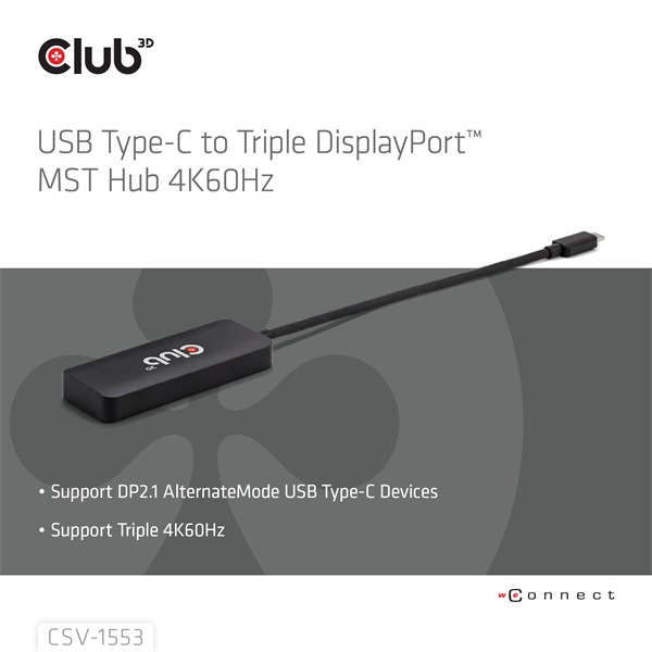 Club 3D USB Hub - CSV-1553 (3.2 USB-C with DP Alt-Mode to 3xDisplayPort, 4k60Hz) - Image 2