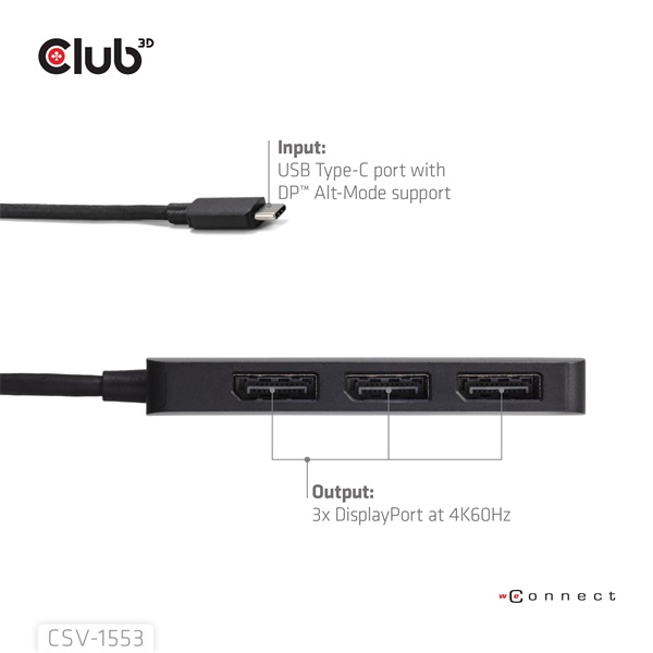Club 3D USB Hub - CSV-1553 (3.2 USB-C with DP Alt-Mode to 3xDisplayPort, 4k60Hz) - Image 4