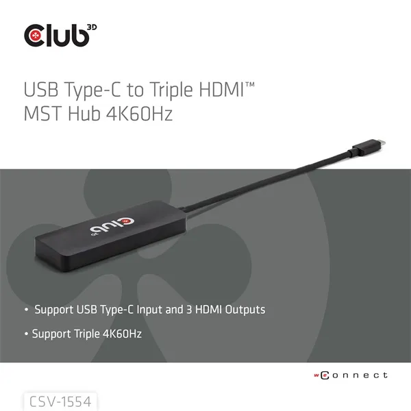 Club 3D MST Hub - CSV-1554 (3.2 USB-C to 3x HDMI, 4k60Hz) - Image 2
