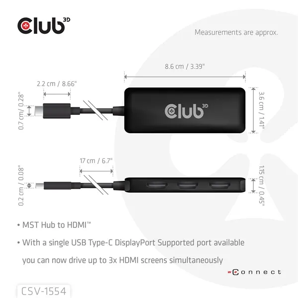 Club 3D MST Hub - CSV-1554 (3.2 USB-C to 3x HDMI, 4k60Hz) - Image 3