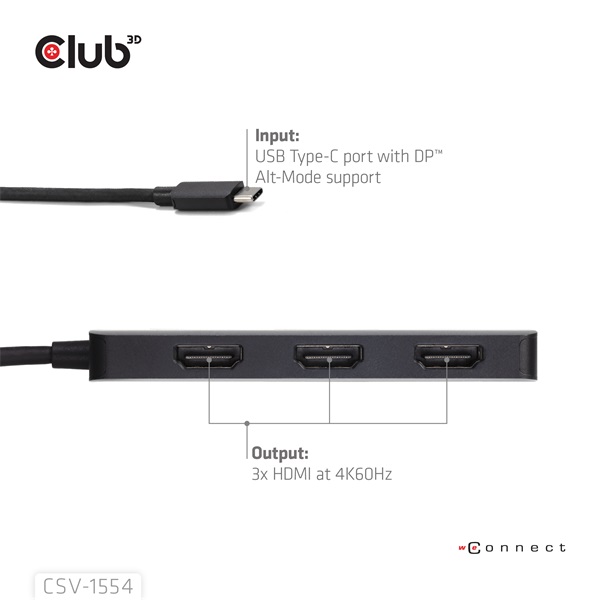Club 3D USB Hub - CSV-1554 (3.2 USB-C to 3xHDMI, 4k60Hz) - Image 4