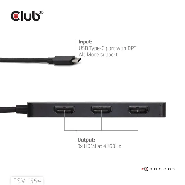 Club 3D MST Hub - CSV-1554 (3.2 USB-C to 3x HDMI, 4k60Hz) - Image 4