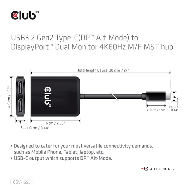 Club 3D USB Hub - CSV-1555 (3.2 USB-C to 2xDisplayPort, 4k60Hz) - Image 5