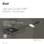 Club 3D USB Hub - CSV-1558 (3.2 USB-C to 2xHDMI, USB-C 100W PD3.0, 4k60Hz) - Image 3