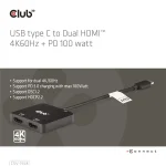 Club 3D MST Hub - CSV-1558 (3.2 USB-C to 2xHDMI, USB-C 100W PD3.0, M/F, 4k60Hz) - Image 3