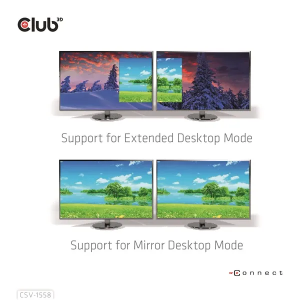 Club 3D MST Hub - CSV-1558 (3.2 USB-C to 2xHDMI, USB-C 100W PD3.0, M/F, 4k60Hz) - Image 5