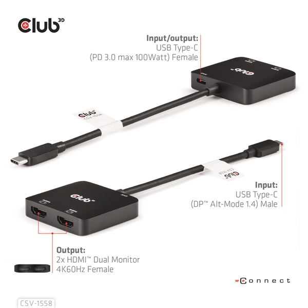 Club_3D_USB_Hub_-_CSV-1558_32_USB-C_to_2xHDMI_USB-C_100W_PD30_4k60Hz-i453011.jpg Club 3D USB Hub - CSV-1558 (3.2 USB-C to 2xHDMI, USB-C 100W PD3.0, 4k60Hz) - Image 6