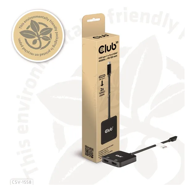 Club 3D MST Hub - CSV-1558 (3.2 USB-C to 2xHDMI, USB-C 100W PD3.0, M/F, 4k60Hz) - Image 9