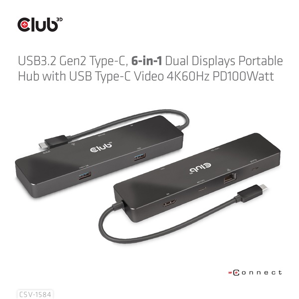 Club 3D USB Hub - CSV-1584 (3.2 USB-C Gen 2 to USB-C, 2xUSB-A, USB-C 100W PD, HDMI, RJ45, 8K60hz) - Image 17