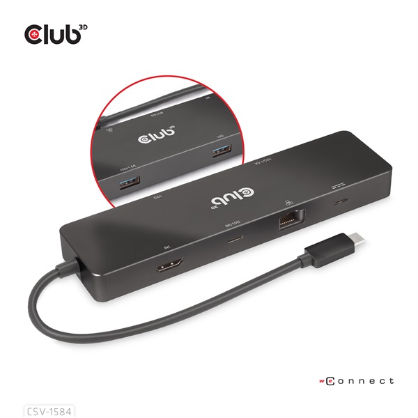Club 3D USB Hub - CSV-1584 (3.2 USB-C Gen 2 to USB-C, 2xUSB-A, USB-C 100W PD, HDMI, RJ45, 8K60hz) - Image 6
