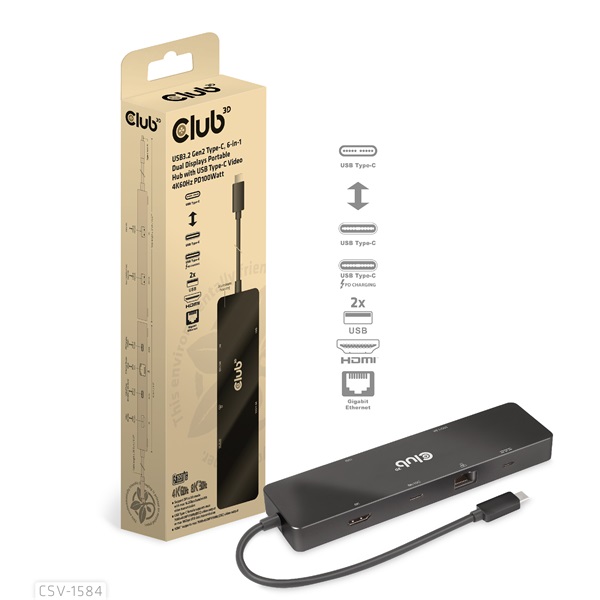 Club 3D USB Hub - CSV-1584 (3.2 USB-C Gen 2 to USB-C, 2xUSB-A, USB-C 100W PD, HDMI, RJ45, 8K60hz) - Image 7