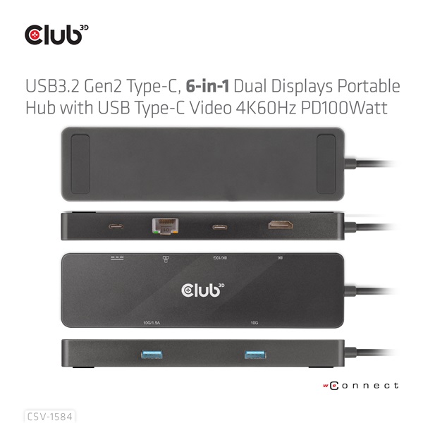 Club 3D USB Hub - CSV-1584 (3.2 USB-C Gen 2 to USB-C, 2xUSB-A, USB-C 100W PD, HDMI, RJ45, 8K60hz) - Image 13