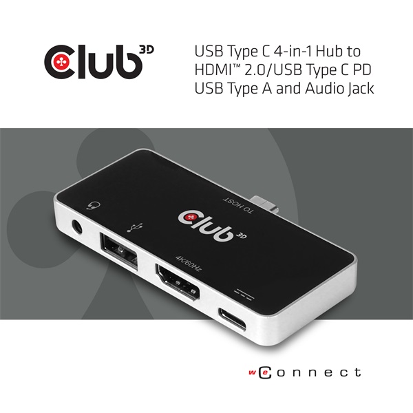 Club 3D USB Hub - CSV-1591 (3.1 USB-C Gen 1 to HDMI, 2.0 USB-A, USB-C 100W, 3,5 Jack, 4k60Hz)
