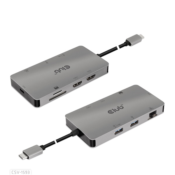 Club_3D_USB_Hub_-_CSV-1593_31_USB-C_Gen_1_to_2xHDMI_2xUSB-A_32_Gen_1_USB-C_32_Gen_1_SD_Micro_SD_RJ45_4K60Hz-i452806.jpg Club 3D USB Hub - CSV-1593 (3.1 USB-C Gen 1 to 2xHDMI, 2xUSB-A 3.2 Gen 1, USB-C 3.2 Gen 1, SD, Micro SD, RJ45, 4K60Hz) - Image 1