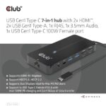 Club 3D USB Hub - CSV-1595 (USB-C Gen 1 to 2xHDMI, 2xUSB-A Gen 1, USB-C Gen 1 100W PD 3.0, RJ45, 3,5 Jack, 4k60Hz) - Image 5