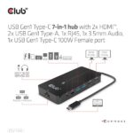 Club 3D USB Hub - CSV-1595 (USB-C Gen 1 to 2xHDMI, 2xUSB-A Gen 1, USB-C Gen 1 100W PD 3.0, RJ45, 3,5 Jack, 4k60Hz) - Image 6