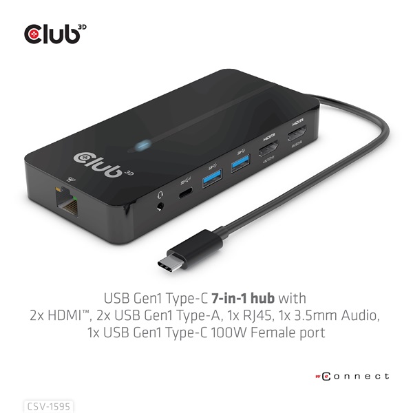 Club 3D USB Hub - CSV-1595 (USB-C Gen 1 to 2xHDMI, 2xUSB-A Gen 1, USB-C Gen 1 100W PD 3.0, RJ45, 3,5 Jack, 4k60Hz) - Image 10