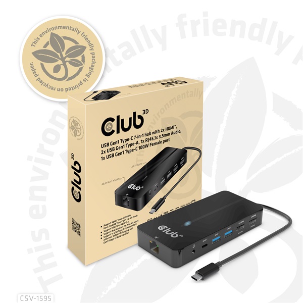Club 3D USB Hub - CSV-1595 (USB-C Gen 1 to 2xHDMI, 2xUSB-A Gen 1, USB-C Gen 1 100W PD 3.0, RJ45, 3,5 Jack, 4k60Hz) - Image 12
