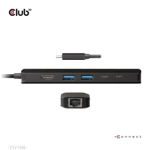 Club 3D USB Hub - CSV-1596 (USB-C to 2xHDMI, 2xUSB-A, USB-C PD, RJ45, 4k60Hz) - Image 12