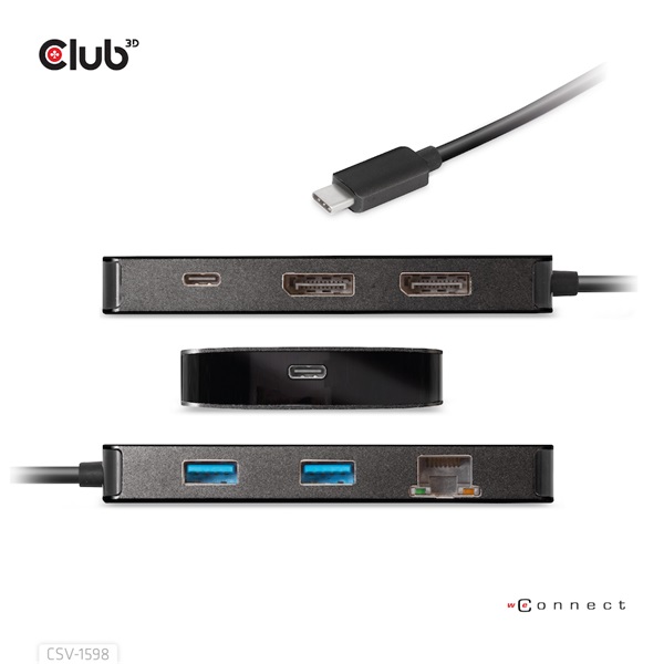 Club 3D USB Hub - CSV-1598 (USB-C Gen 2 to 2xDisplayPort, 2xUSB-A Gen 2, 2xUSB-C Gen 2, RJ45, 4k60Hz) - Image 6