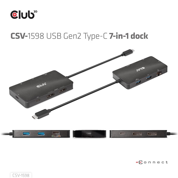 Club 3D USB Hub - CSV-1598 (USB-C Gen 2 to 2xDisplayPort, 2xUSB-A Gen 2, 2xUSB-C Gen 2, RJ45, 4k60Hz) - Image 12