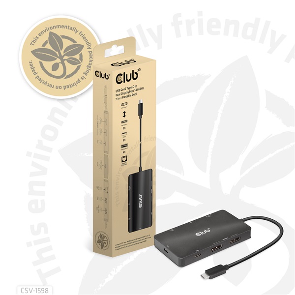 Club 3D USB Hub - CSV-1598 (USB-C Gen 2 to 2xDisplayPort, 2xUSB-A Gen 2, 2xUSB-C Gen 2, RJ45, 4k60Hz) - Image 14
