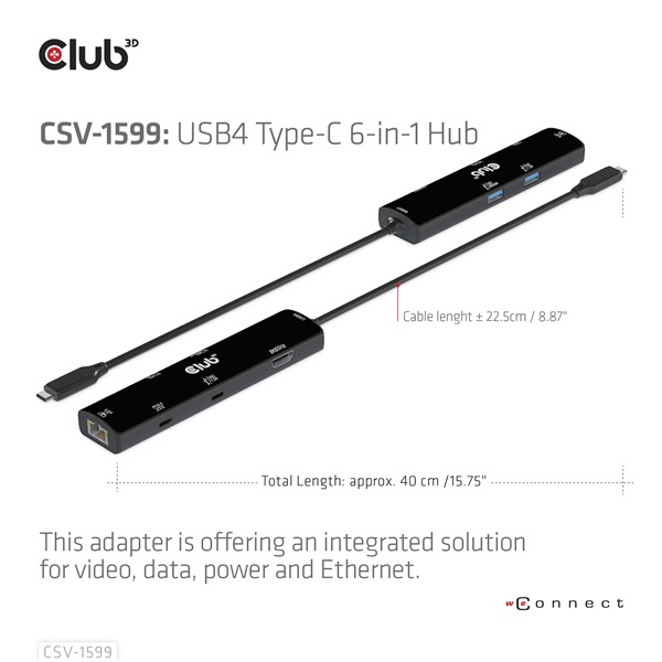Club 3D USB Hub - CSV-1599 (USB-C 4 to HDMI, 2xUSB-A (10G), RJ45 (2,5G), USB-C 100W PD 3.0, USB-C 10Gbps, 8k60Hz) - Image 5