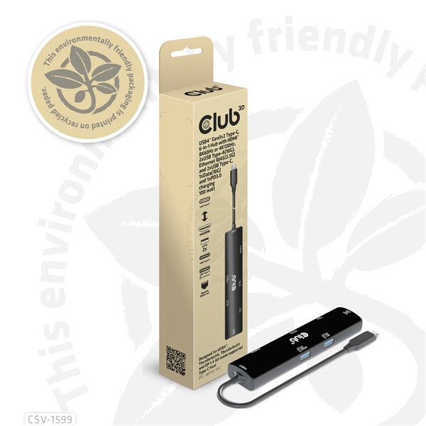 Club 3D USB Hub - CSV-1599 (USB-C 4 to HDMI, 2xUSB-A (10G), RJ45 (2,5G), USB-C 100W PD 3.0, USB-C 10Gbps, 8k60Hz) - Image 10