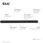 Club 3D USB Hub - CSV-2550 (USB-C to 3xUSB-C, 3xUSB-A, RJ45, SD/MicroSD, 140W PD, HDMI, 8K30hz) - Image 3