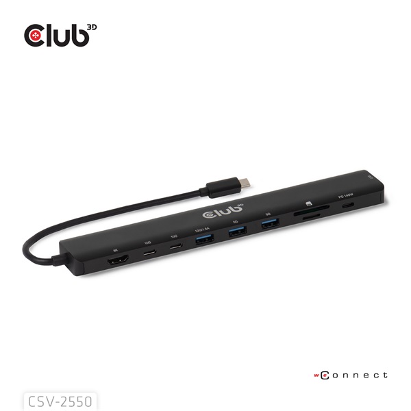 Club 3D USB Hub - CSV-2550 (USB-C to 3xUSB-C, 3xUSB-A, RJ45, SD/MicroSD, 140W PD, HDMI, 8K30hz) - Image 4