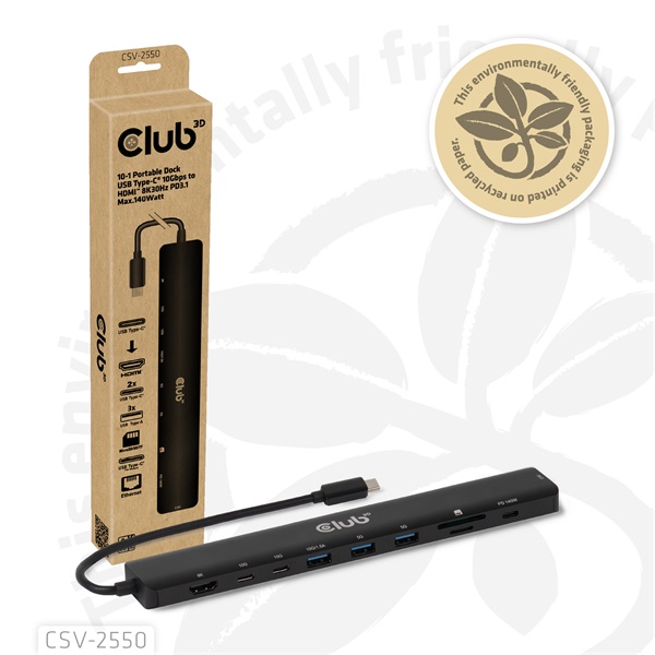 Club 3D USB Hub - CSV-2550 (USB-C to 3xUSB-C, 3xUSB-A, RJ45, SD/MicroSD, 140W PD, HDMI, 8K30hz) - Image 7