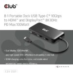 Club 3D USB Hub - CSV-2551 (USB-C to USB-C, 2xUSB-A, RJ45, SD/MicroSD, 100W PD, HDMI, DP, 8K30hz) - Image 2