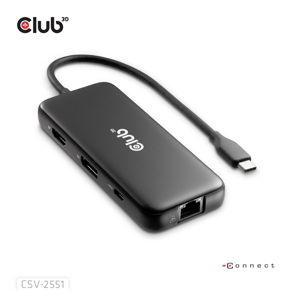 Club 3D USB Hub - CSV-2551 (USB-C to USB-C, 2xUSB-A, RJ45, SD/MicroSD, 100W PD, HDMI, DP, 8K30hz) - Image 6