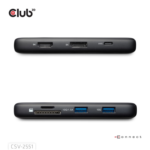 Club 3D USB Hub - CSV-2551 (USB-C to USB-C, 2xUSB-A, RJ45, SD/MicroSD, 100W PD, HDMI, DP, 8K30hz) - Image 7