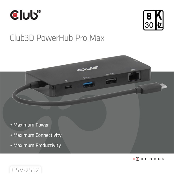 Club 3D USB Hub - CSV-2552 (USB-C to 2xUSB-C, 2xUSB-A, 2xHDMI, RJ45, SD/MicroSD, 100W PD, 4K60hz) - Image 2