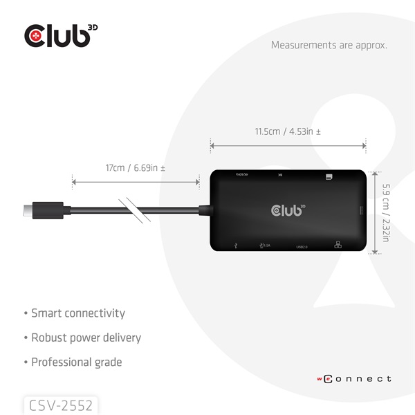 Club 3D USB Hub - CSV-2552 (USB-C to 2xUSB-C, 2xUSB-A, 2xHDMI, RJ45, SD/MicroSD, 100W PD, 4K60hz) - Image 3
