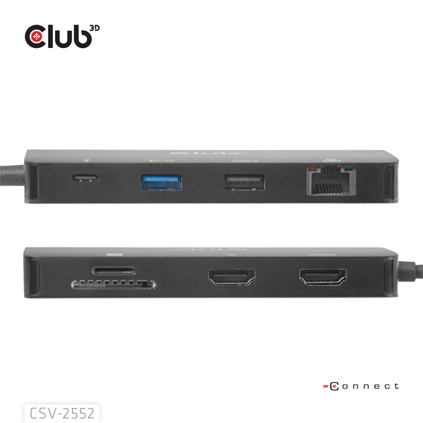 Club 3D USB Hub - CSV-2552 (USB-C to 2xUSB-C, 2xUSB-A, 2xHDMI, RJ45, SD/MicroSD, 100W PD, 4K60hz) - Image 7