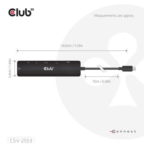 Club 3D USB Hub - CSV-2553 (USB-C to USB-C, 2xUSB-A, HDMI, RJ45, SD/MicroSD, 100W PD, 4K60hz) - Image 3
