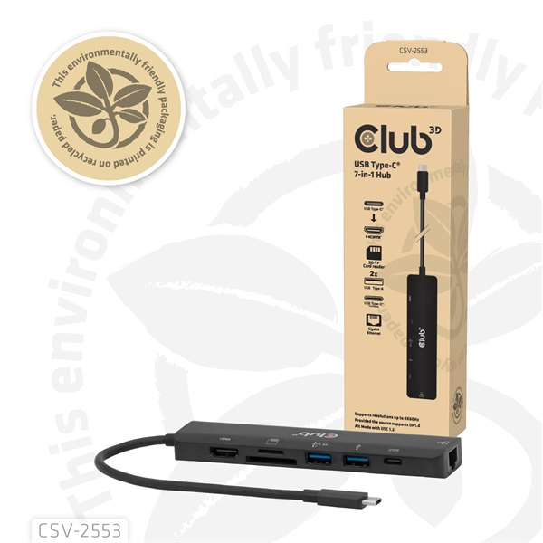 Club 3D USB Hub - CSV-2553 (USB-C to USB-C, 2xUSB-A, HDMI, RJ45, SD/MicroSD, 100W PD, 4K60hz) - Image 6