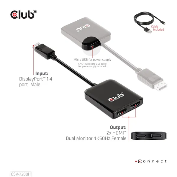 Club 3D MST Hub - CSV-7200H (DisplayPort 1.4 to 2x HDMI, 2x 4K60Hz) - Image 9