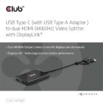 Club 3D Video Splitter - CSV-1475 (4K60HZ, 3.2 USB-C (USB-A Adapterrel) to 2xHDMI, Displaylink) - Image 2