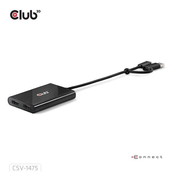 Club 3D Video Splitter - CSV-1475 (4K60HZ, 3.2 USB-C (USB-A Adapterrel) to 2xHDMI, Displaylink) - Image 5