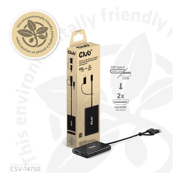 Club 3D Video Splitter - CSV-1475 (4K60HZ, 3.2 USB-C (USB-A Adapterrel) to 2xHDMI, Displaylink) - Image 8