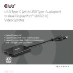 Club 3D Video Splitter - CSV-1478 (4K60HZ, 3.2 USB-C (USB-A adapterrel) to 2xDisplayPort) - Image 2